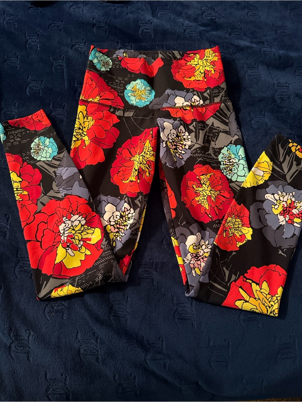 adidas Girls' Black Leggings with Red, Yellow & Teal Floral Print
